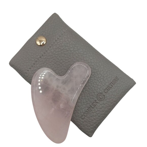 Rose Quartz Gua Sha Sculpting Stone With Textured Gray Pouch By Complex Culture - Picture 2 of 4